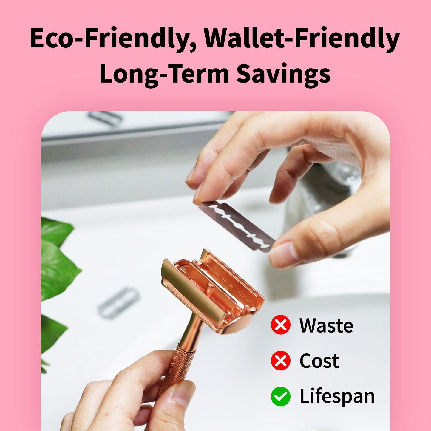 Women's Single Blade Safety Razor - Metal Reusable Razor for Sensitive Skin & Legs