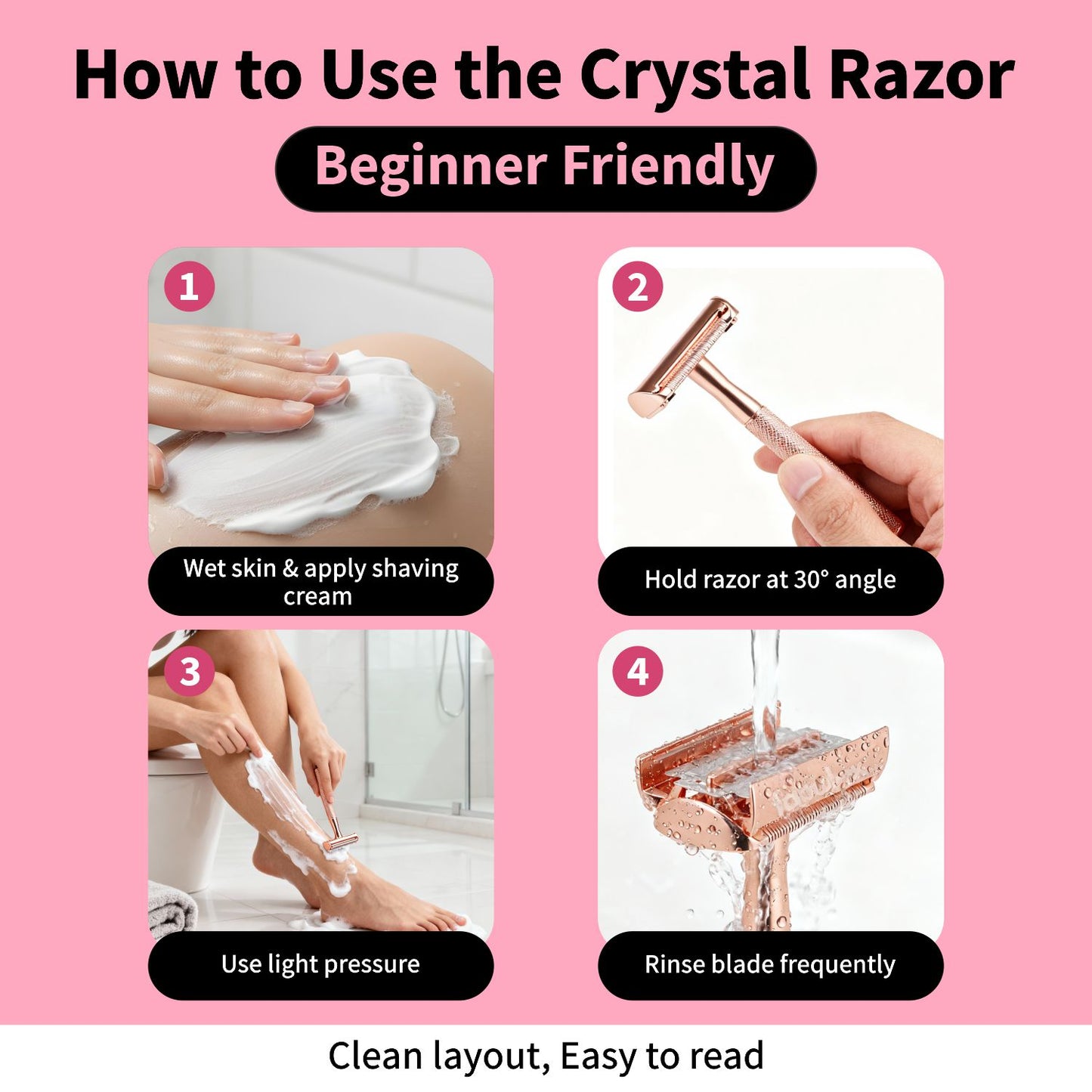 Women's Single Blade Safety Razor - Metal Reusable Razor for Sensitive Skin & Legs